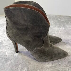 Toral‎ Ankle Booties Womens 37 US 7 Olive Gray Suede Leather Pointed Toe Spain